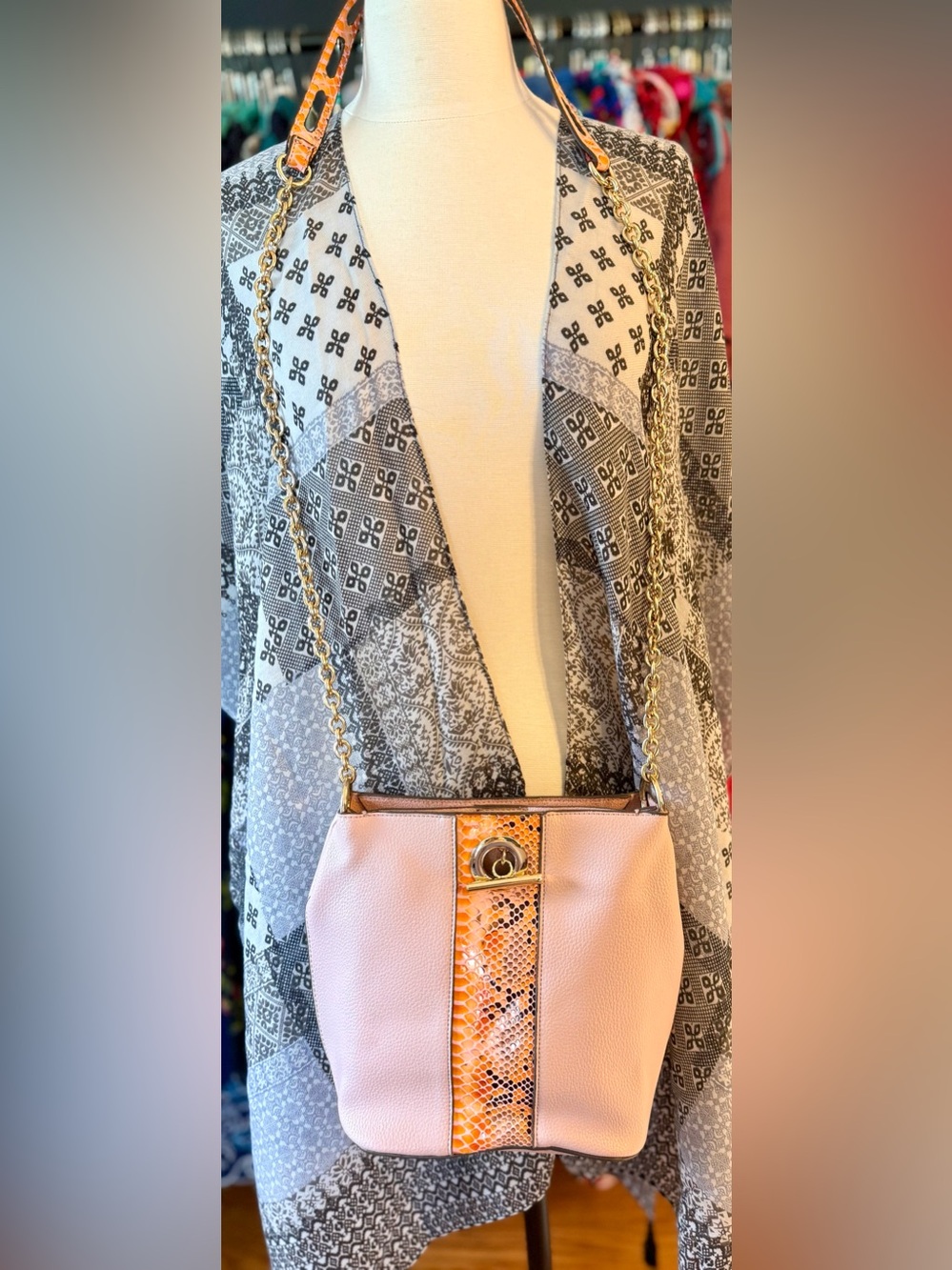 SONDRA ROBERTS Pink Vegan Leather Chain Crossbody Bag